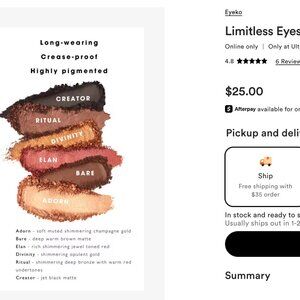 EYEKO London LIMITLESS Eyeshadow Palette - High Pigment - Palette 3 - NIB 6 Pan